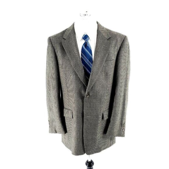 Austin Reed Heavy Textured Wool 2 Button Sport Coat 38R Black Tan Check - Picture 3 of 11